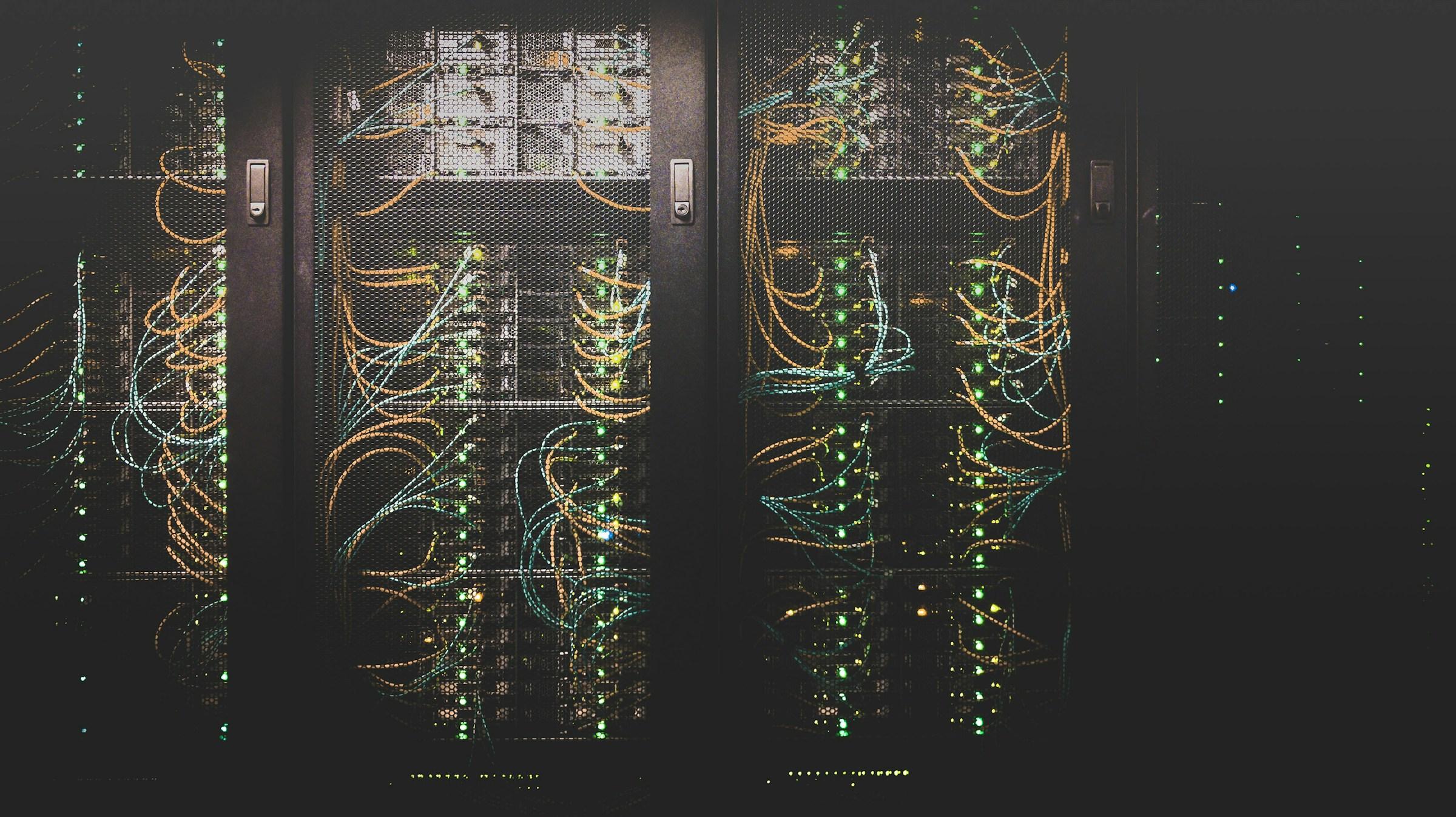 Complex network of interconnected data center cables and servers