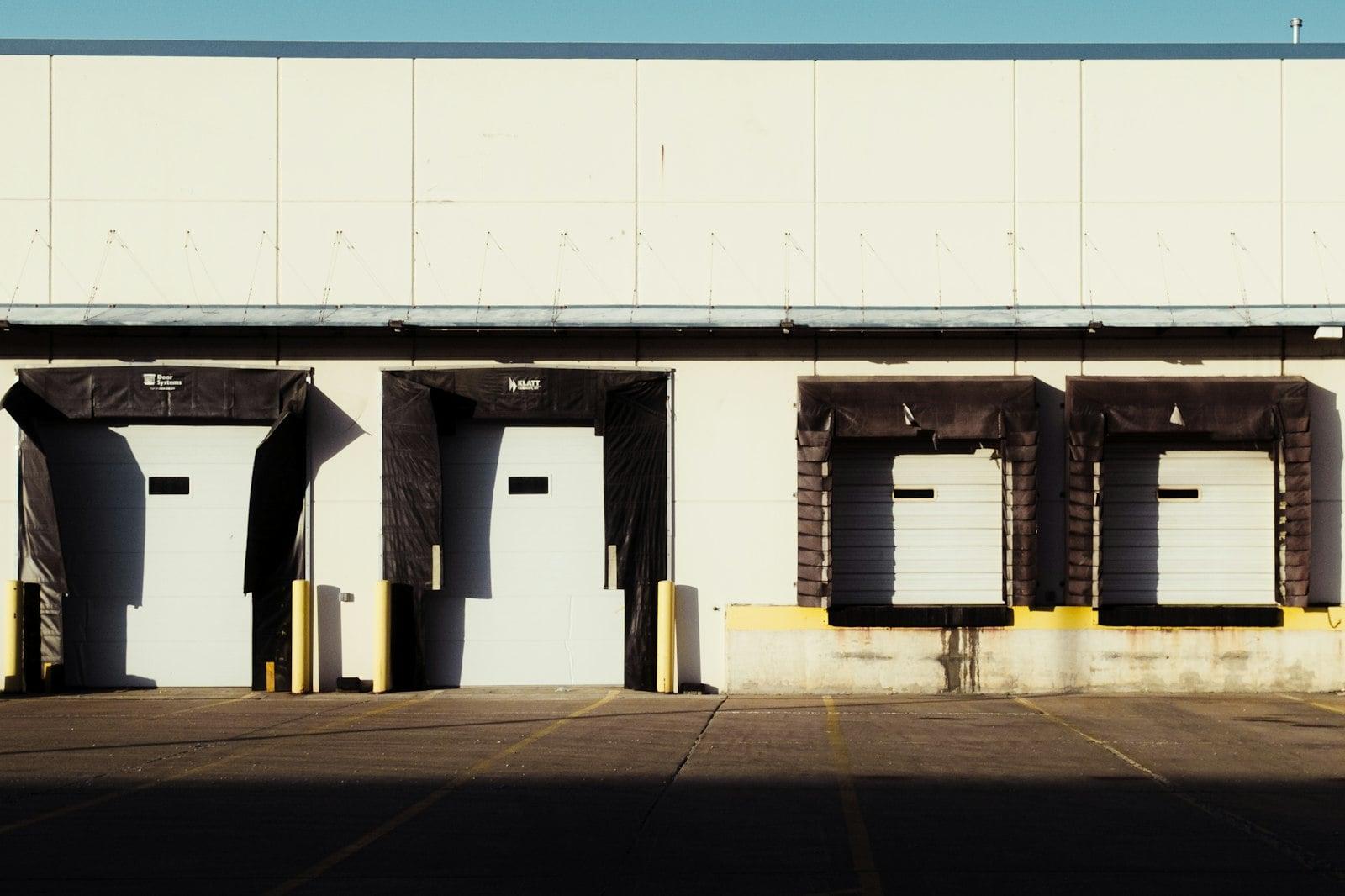 A row of loading docks on a commercial building.