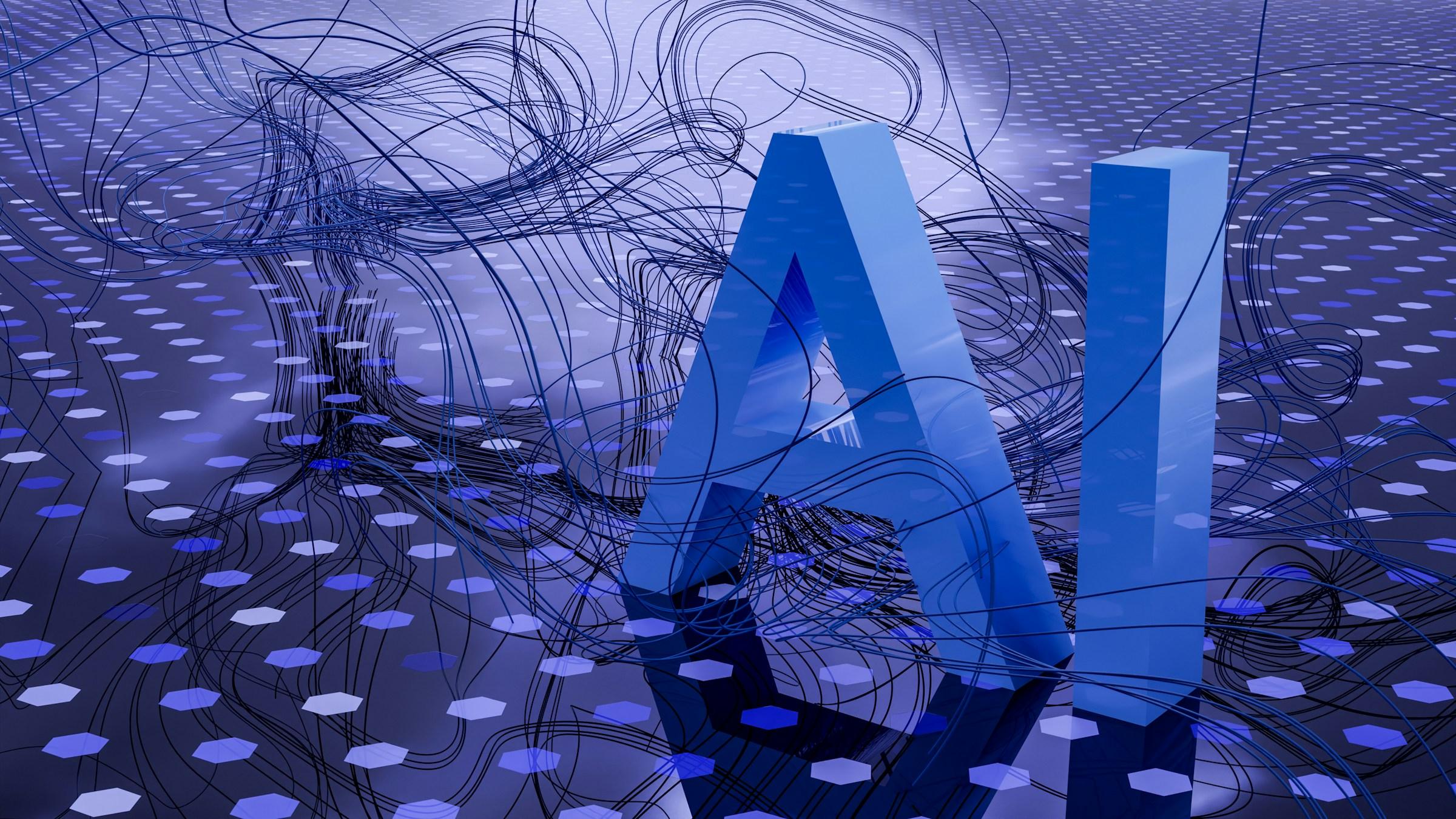 Abstract visualization of artificial intelligence neural networks with glowing blue connections