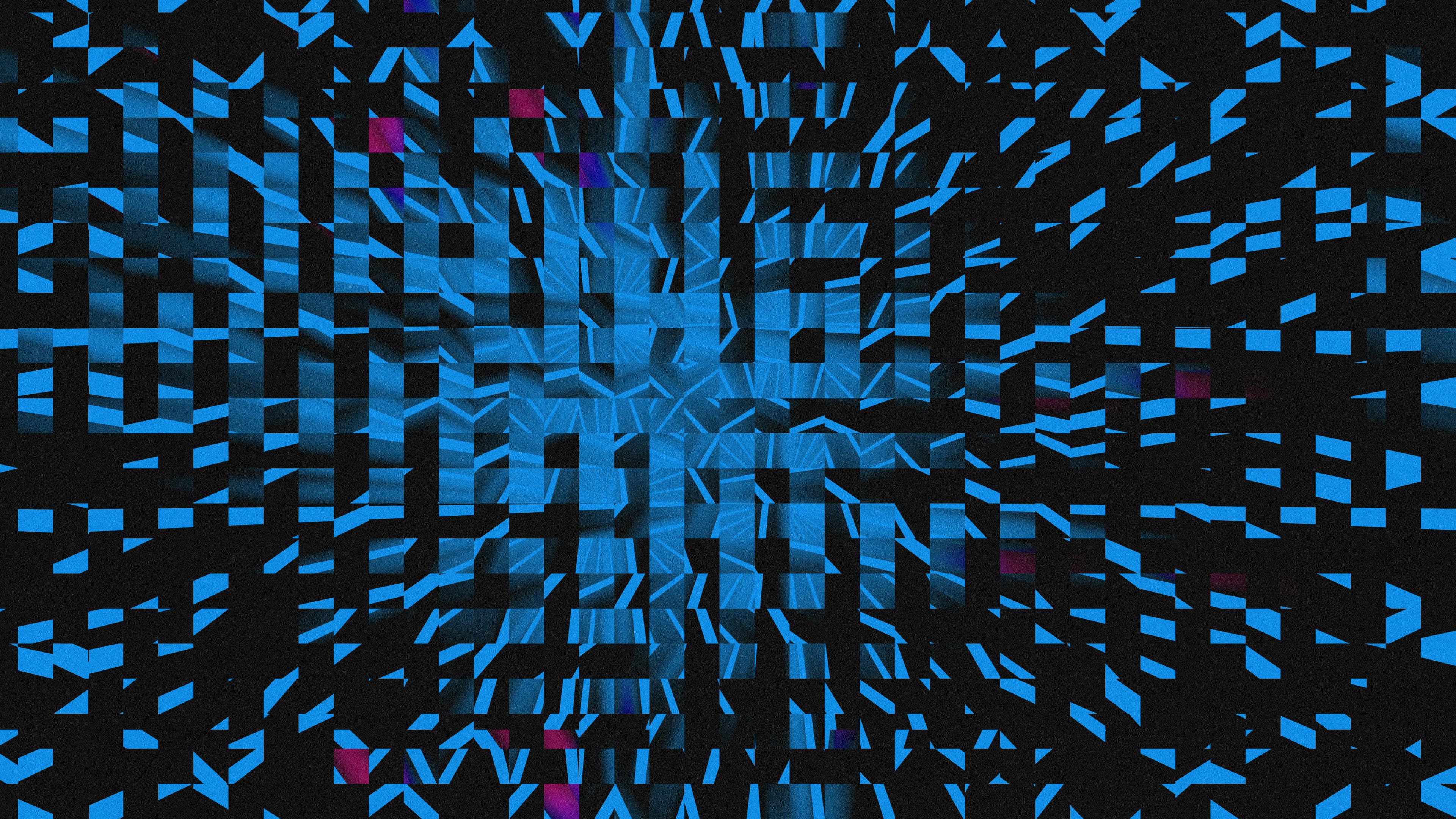 Blue and black abstract background with square design.